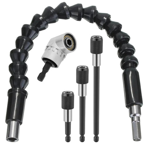JENOCO Flexible Power Drill Shaft + Angle Adapter + 3pc Extensions (Compatible With Impact Drivers And Power Drills)
