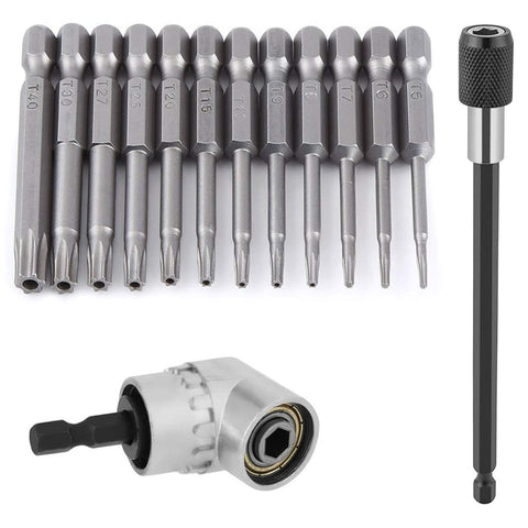 JENOCO 12pc Security Torx Bits Set + Angle Adapter + Extension